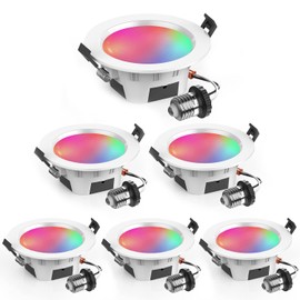 VANANCE Smart Recessed Lighting 3 Inch, RGBCW, 2700K-6500K CCT Selectable, Dimmeble, Color Changing LED Downlight 6 Pack, App Control, CRI80+ RGB Can-Killer LED Downlight Light Fixtures
