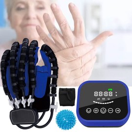 Hemiplegia Finger Rehabilitation Trainer Robot Gloves,Upgraded Version Rehab Gloves Stroke Hand Splint Assistive Training Equipment Help Hand Finger Function Recovery(Color:Left hand-blue,Size:XL)