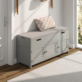 ChooChoo 41.3" Shoe Storage Bench with Lift Top Storage, Entryway Bench with Cushioned Seat, Adjustable Shelf, Shoe Cabinet with Hidden Space, for Entryway, Bedroom, Living Room, Grey