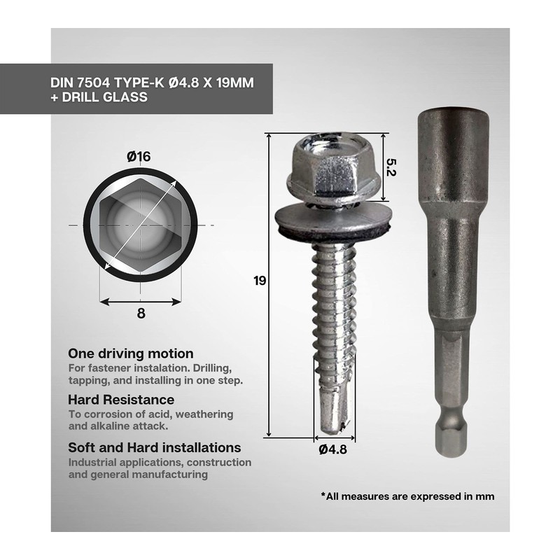 Doja Industrial Self-Tapping Screws 5.5 x 50 + Drill Socket