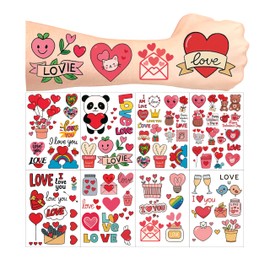 8Sheet - 110PCS Heart Love Temporary Tattoos for Kids – Cartoon Fake Tattoos Stickers for Birthday Party Favors, Gifts, DIY Decoration & Fun Activities – Waterproof & Skin-Safe