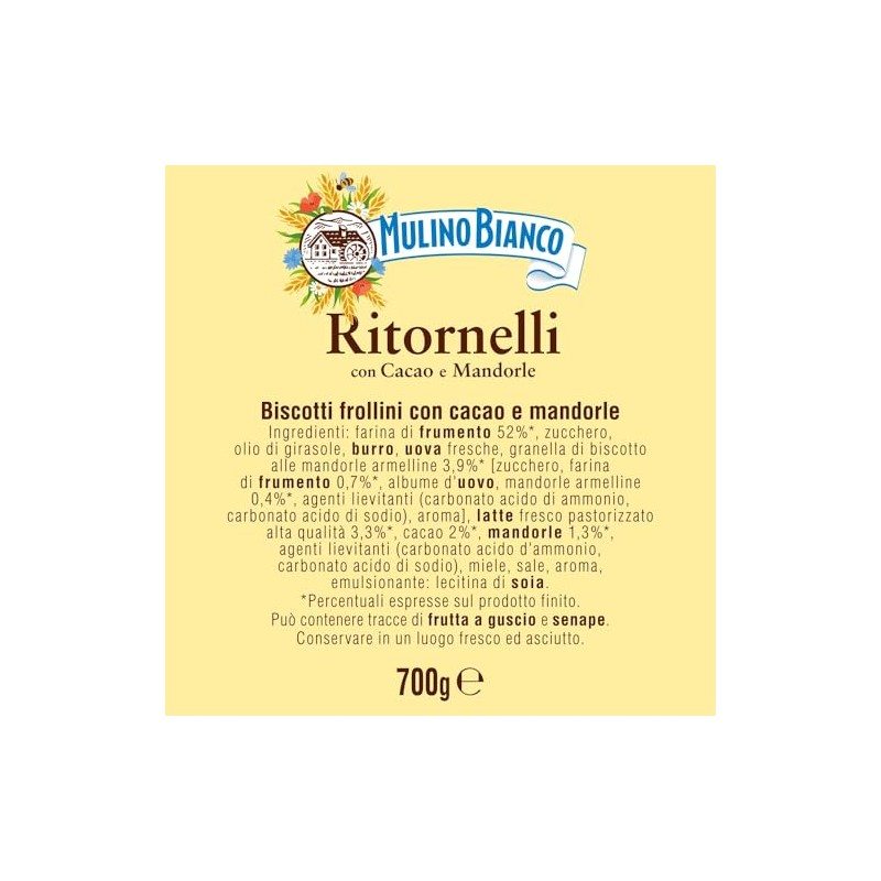 Mulino Bianco Biscotti Frollini Ritornelli con Cacao e Mandorle, Senza