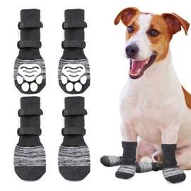 TOEECY Dog Socks Pack of 4 Breathable Dogs Outdoor with Non-Slip Sole Injuries Prevent Licking Adjustable for Small Medium and Large Dogs (S)