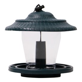 Hanging Bird Feeder House, Round Plastic, Bird Feeder with Crumb Tray, Weatherproof/Hanging, Dark Green (1)