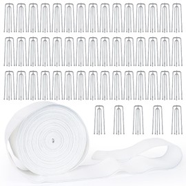 Curtain Pleat Tape, 16m/17.5 Yards White Curtain Pleat Tape with 50Pcs Stainless Steel Hooks Hooks with 4 Prongs, Comes with Pinch Pleat Curtain Tape, for DIY Pleated Curtain