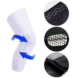 Compression Knee Pads Leg Sleeve, Hex Knee Pads for Basketball Honeycomb Anti Collision Knee Pads Long Kneepads Non-Slip Football Knee Pads for Youth 
