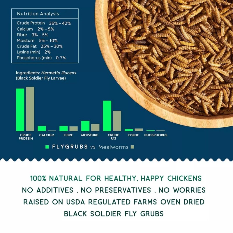 FLYGRUBS 5 lb Dried Black Soldier Fly Larvae - High