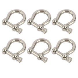 D Bow Ring Shackle Locks, M6/1/4" 304 Stainless Steel Screw Pin Anchor Shackle for Traction, Steel Wire, Heavy Duty Construction, Rigging, Vehicle Recovery, Towing, Tensioning, Hanging, 6 Pack