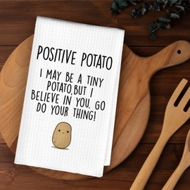 ETYZE Funny Kitchen Towels Dish Towels, Cute Potato Positive Kitchen Hand Towels, Chef Gift Dish Towels for Kitchen Dining Room, Housewarming Gift Waffle Towels, 24x16 Inch