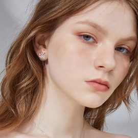 LONAGO Fox Earrings for Women 925 Sterling Silver Cute Fox Holding Heart Stud Earrings (April)