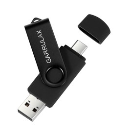 GARRULAX USB Flash Drive, 2 in 1 OTG Type C USB 2.0 Rotating Memory Stick Date Memory Stick Pendrive Thumb for Android Smartphones Macbook Tablets PC (Black, 128GB)