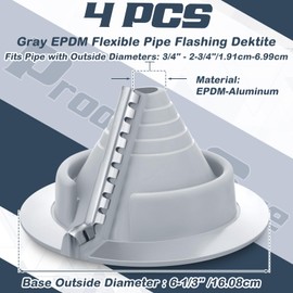 Pushglossy 4 Pack 3/4" - 2-3/4" Gray Metal Roof Pipe Flashing Vent Boot Epdm Flexible Roof Jack Rubber Flashing Boot, Round Base