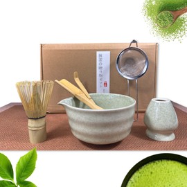 Matcha Tea Set, 6pcs Matcha Set, Matcha Ceremony Accessory, Whisk Holder, Matcha Bowl, Matcha Whisk, Bamboo Scoop, Sifter, Ceramic Matcha Bowl Tea Ceremony Accessory for Making Matcha