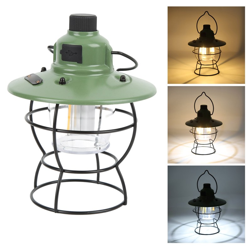 LED Camping Light Retro Style Rechargeable 3 Stepless Dimming Modes