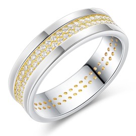 SweetJew 925 Sterling Silver Wedding Band For Men 112 Round Cut 2 Gold Plated Track 5A CZ Stone Engagement Ring For Him Size 11