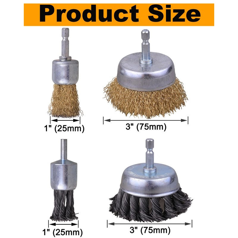 SHITIME 3 Inch Knotted Wire Cup Brush Set, 4PCS Wire