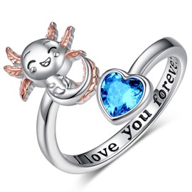 SCZKLAQ Axolotl Ring 925 Sterling Silver Axolotl Open Ring Cute Axolotl Birthstone Jewelry Gifts for Women (December)