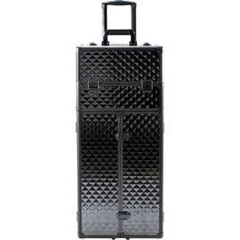 Ver Beauty 3-in-1 Professional Rolling Cosmetics Train Organizer Case Hair & Makeup Artist Travel Extra Lid, Black Diamond