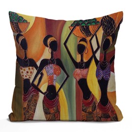 Tomda Cushion Cover African Woman Cotton Linen Square Throw Pillow Case Standard Pillowcase for Men Women Home Decorative Sofa Armchair Bedroom Livingroom 45x45cm 18x18 Inch