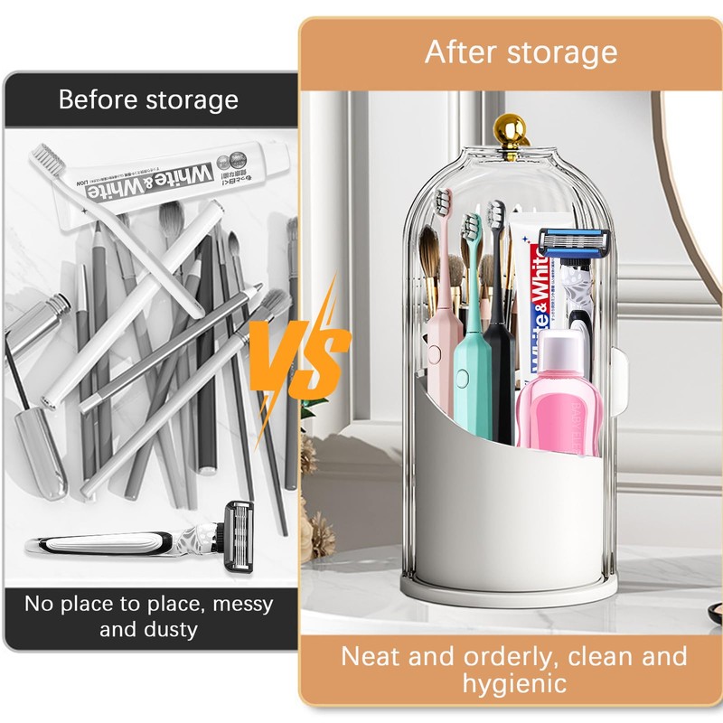 Wekity Toothbrush Holder with Sliding Lid, 360° Rotating Makeup Brush