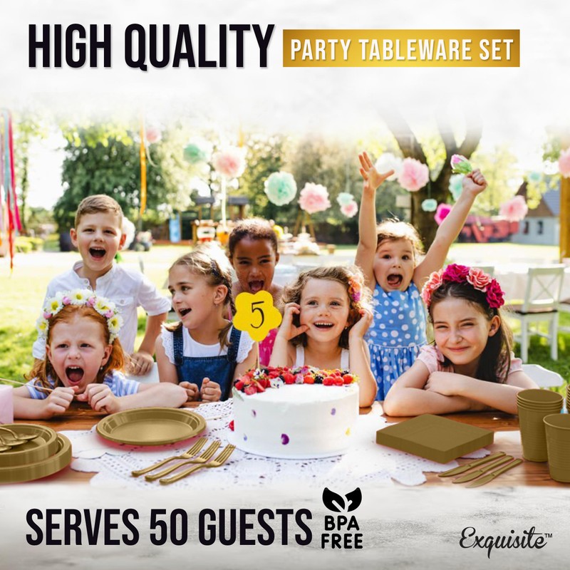350 Pcs Gold Plastic Plates For Party, Gold Disposable Plates