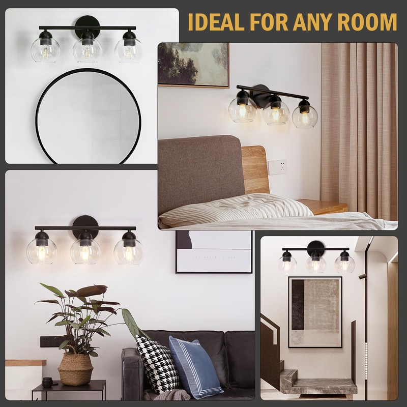 Wynterhaven 3 Light Bathroom Vanity Light, Black Vanity Light with
