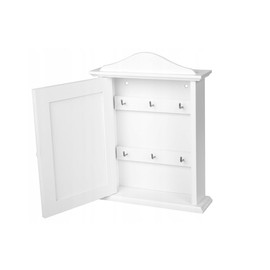 Wooden World Wooden Key Cabinet with Door and 6 Hooks - White