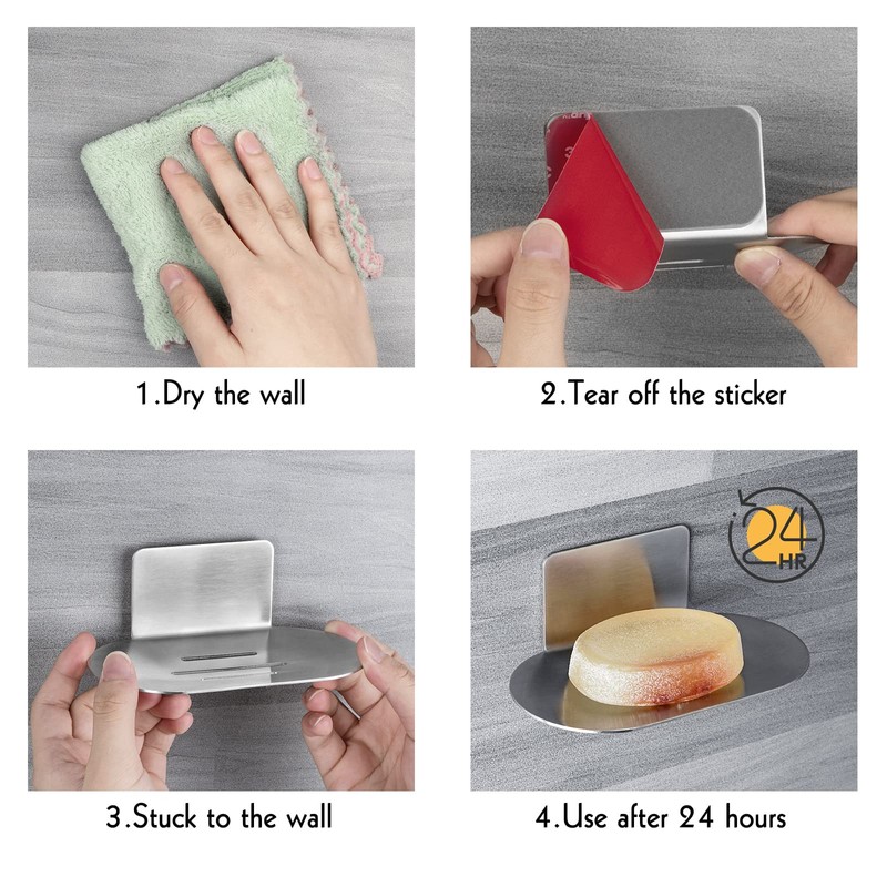 Soap Dish for Shower, 3 Slot Self-Adhesive Soap Holder for