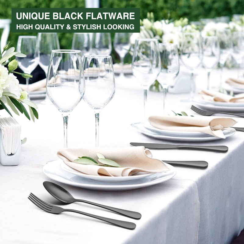 60-Piece Black Silverware Set with Organizer, AIVIKI Stainless Steel Flatware