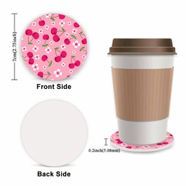 2 Pack Pink Cherry Car Coasters,2.75 Inch Car Cup Holder,Universal Rubber Anti-Slip Automotive Drink Soft Cup Mat,Car Interior Accessories for Women Men and Girls