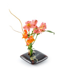 Georgetown Pottery Square Ikebana Flower Vase, Black Wave