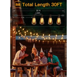 Ollny Outdoor String Lights 30FT, Shatterproof Connectable Patio Lights with 15+1 Spare ST38 Vintage Bulbs, 2200K Warm White Waterproof Outside Hanging Light for Camping Yard Gazebo Porch Balcony