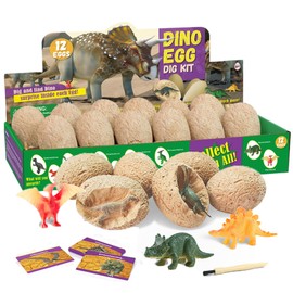 YUEMING Dinosaurs Egg Dig Kit, Dinosaur Toy Dino Egg Excavation Kits for Kids Includes 12 Eggs and Figures Plus 12 Bonus Educational Cards, Dinosaur Toys for Children Boys Girls Age 3-6