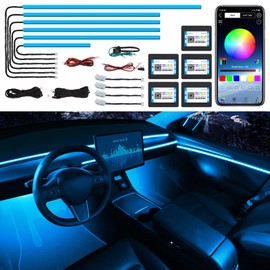 Acrylic Interior Car LED Strip Light with Wireless APP, RGB 10 in 1 with 175 inches 600 LEDs Fiber Optic Car Ambient Lighting Kits, 16 Million Colors Sound Active Function LED Strip for Car
