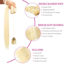 BALORIECA 16-Inch 613 Blonde Human Hair Extensions, Single Straight Bundle, 100g, Double Weft, Tangle-Free, Soft and Silky, Thick Ends (16 Inch 613 Single Bundle)