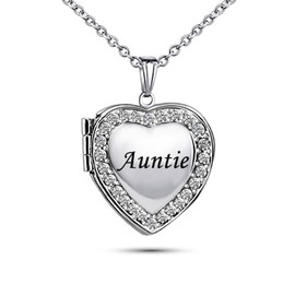 KunBead Auntie 20 inch Love Open Heart Photo Picture Locket Pendant Necklace with Picture inside-Stainless Steel for Women