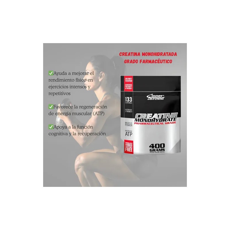 Creatina Monohidratada Inner Armour 400g 133 Servicios Sabor Sin Sabor