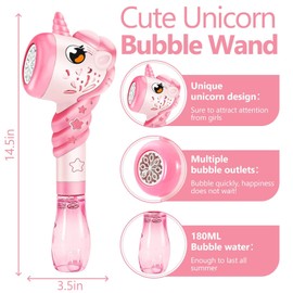 Unicorn Automatic Bubble Wand Solution for Toddler Kid Princess Toy Age 1 2 3 4 5 6 7 8 1yr Year Old Little Girl Gift Machine Outdoor Juegos Juguetes Burbujas Niñas Christmas Pink