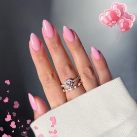Baby Pink Press on Nails Short Almond Shaped, SXVME 30 Pcs Thick Short Fake Nails Press ons Natural Acrylic False Nails Custom Solid Color Glue on Nails Medium Natural Fit Stick on Nails For Women
