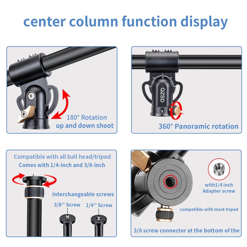 41" Aluminum Tripod Extension arm Retractable Horizontal Center Column arm