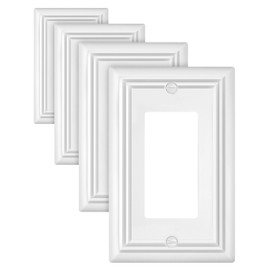 ZILLSEA Pure White Decorator Wall Plates, 4-Pack Switch Plates and Outlet Covers, Metal Wall Outlet Covers for Receptacle, GFCI, Dimmer Switch, 1-Gang, 3.15 ''*4.88'', Midsize