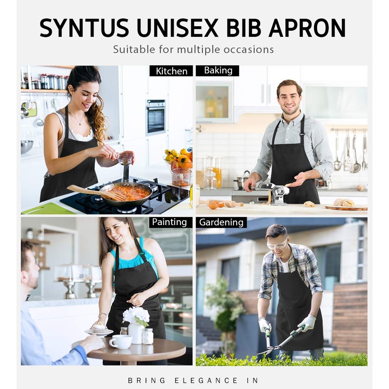 Syntus 4 Pack Chef Apron, Adjustable Bib Apron Waterdrop Resistant