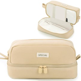 MAMUNU Large Pencil Case for Boys Girls, Big Capacity Aesthetic Pencil Case with 2 Compartments and Handle, Pencil Pouch Stationery Organizer for Office College School Women Men Students (Coffee)