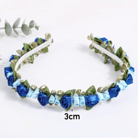 Flower Headband Dirndl Hair Band Blue Roses Costume Hair Accessories Flowers Hair Wreath Flower Wreath Hair Flower Headband Women Girls Headpiece for Wedding Carnival Theme Party