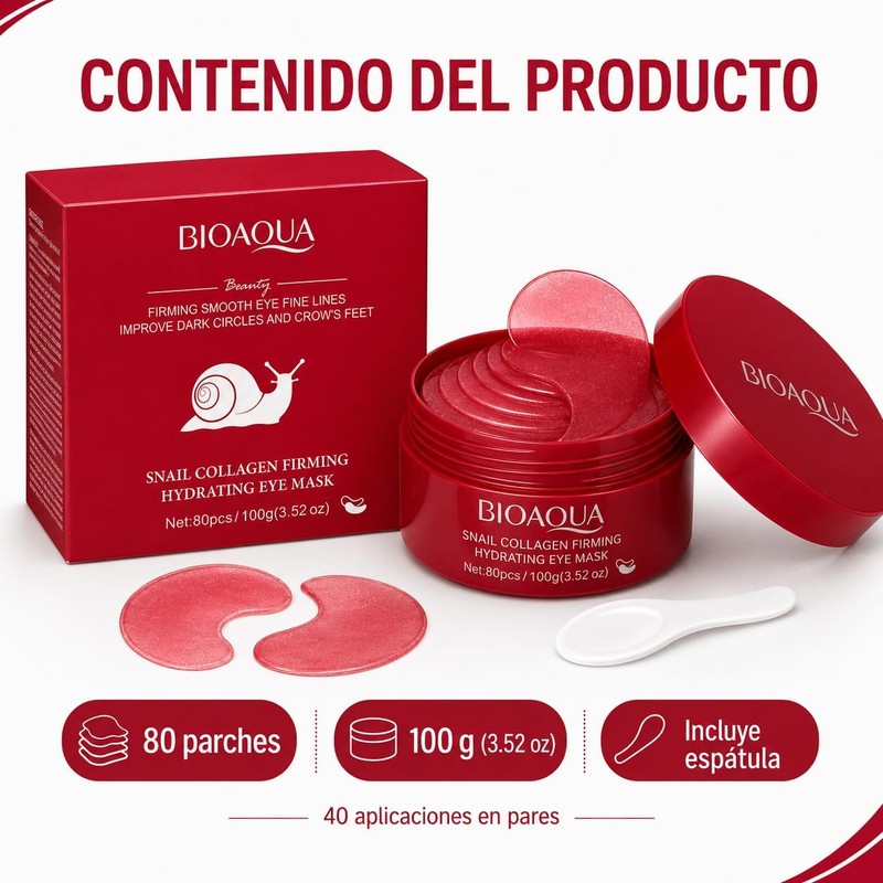 BIOAQUA Parches para Ojos con Baba de Caracol y Colágeno,