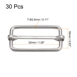 sourcing map Slides Buckles, 30pcs 38x16x2.8mm Metal Rectangle Adjuster Triglides Slide Buckle Roller Pin Buckles Slider Strap Adjuster for Belt Bags DIY Accessories, Silver Tone