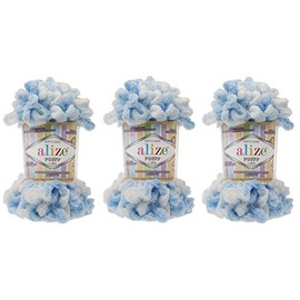 Alize Puffy Color Baby Blanket Yarn Lot of 3 (300gr, 30yds) 100% Micropolyester Soft Hand Knitting Yarn Super Chunky Bulky Worested Yarn