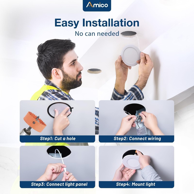 Amico 16 Pack 4 Inch 5CCT Ultra-Thin LED Recessed Ceiling