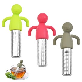 3 Pieces Tea Strainer Tea Filter Tea Infuser for Loose Tea Funny Tea Infuser Funny Tea Strainer for Loose Creative Humanoid Tea Brewer with Handles for Tea Lovers Friends and Family with Plastic Brush