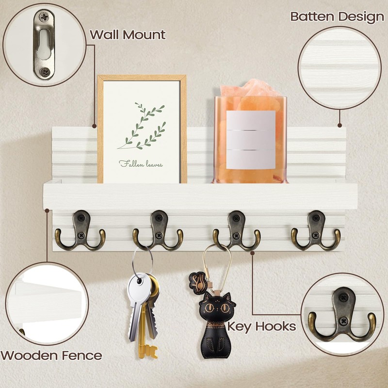 Votoko Key Holder with Wooden Tray White